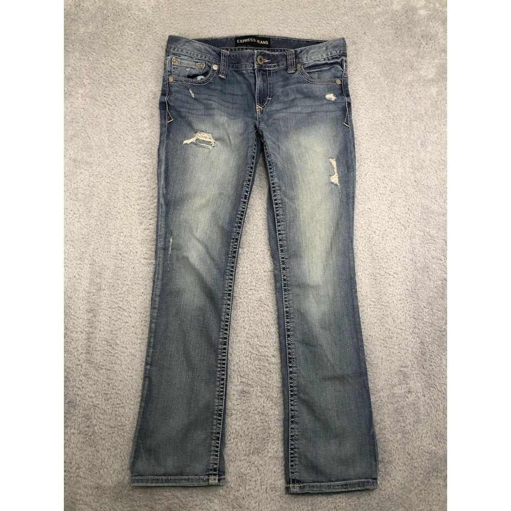 BKE Jeans Womens 8 (32x30) Blue Stella Boot Cut Low Rise Distressed